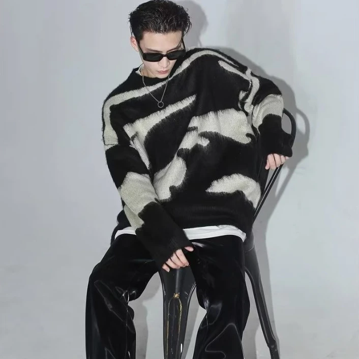 

Мужской вязаный свитер свободного кроя, большой размер, 250 пу, белый цвет, в стиле хип-хоп, винтажный, зимний, модный топ