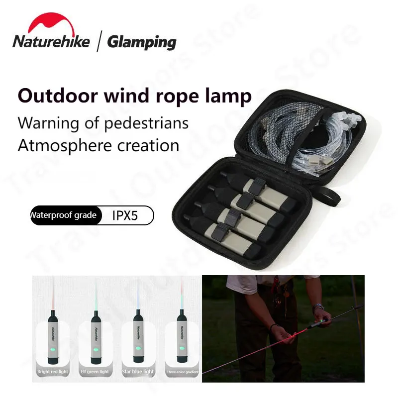 

Naturehike 4pcs 1.8m Length Tent Outdoor Wind Rope Light Camping Warning Lamp USB Charging IPX5 Waterproof Ambient Light