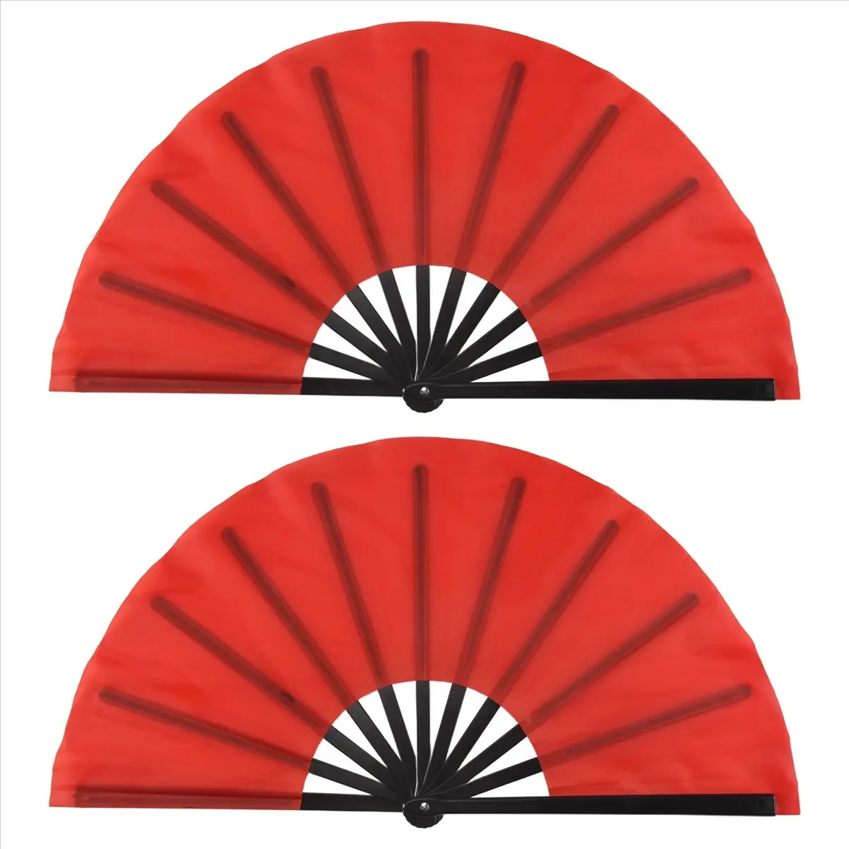 ABFS 2 Pieces Large Folding Fan Nylon Cloth Handheld Folding Fan Chinese Tai Fan Decoration Fold Hand Fan for Party Favors (Red)