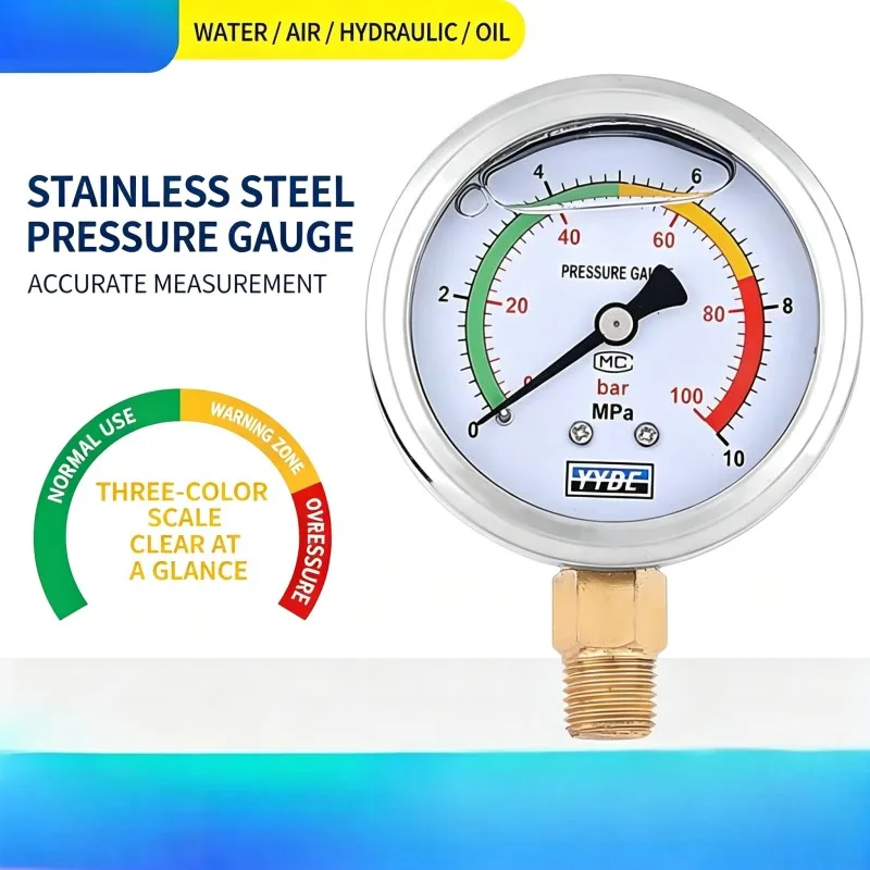 Stainless Steel Shock-Resistant Pressure Gauge YN60/25/40MPA Hydraulic Oil Pressure Gauge Water Pressure Gauge Air PressureGauge