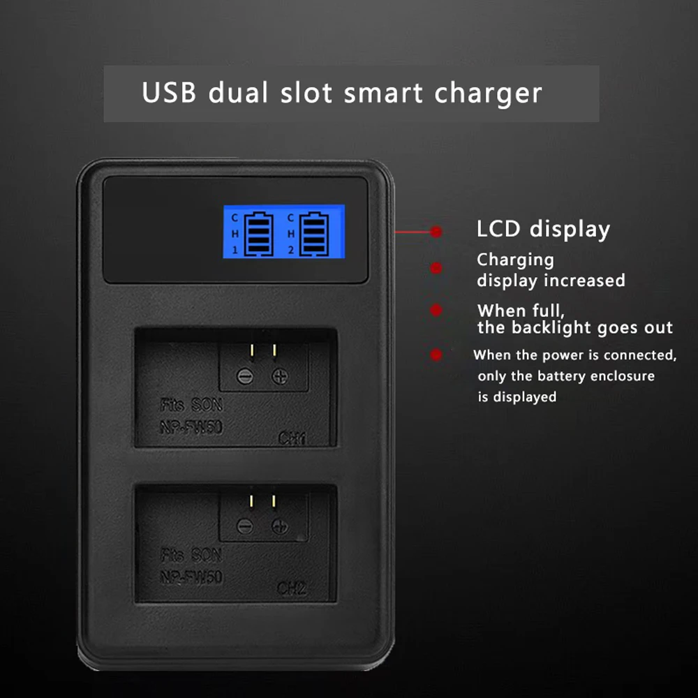 NP-FW50 LCD dual charger for Sony a6300 Alpha a6000 DSC-RX10 A5100 nex7 DSC-RX10 ILCE-7R