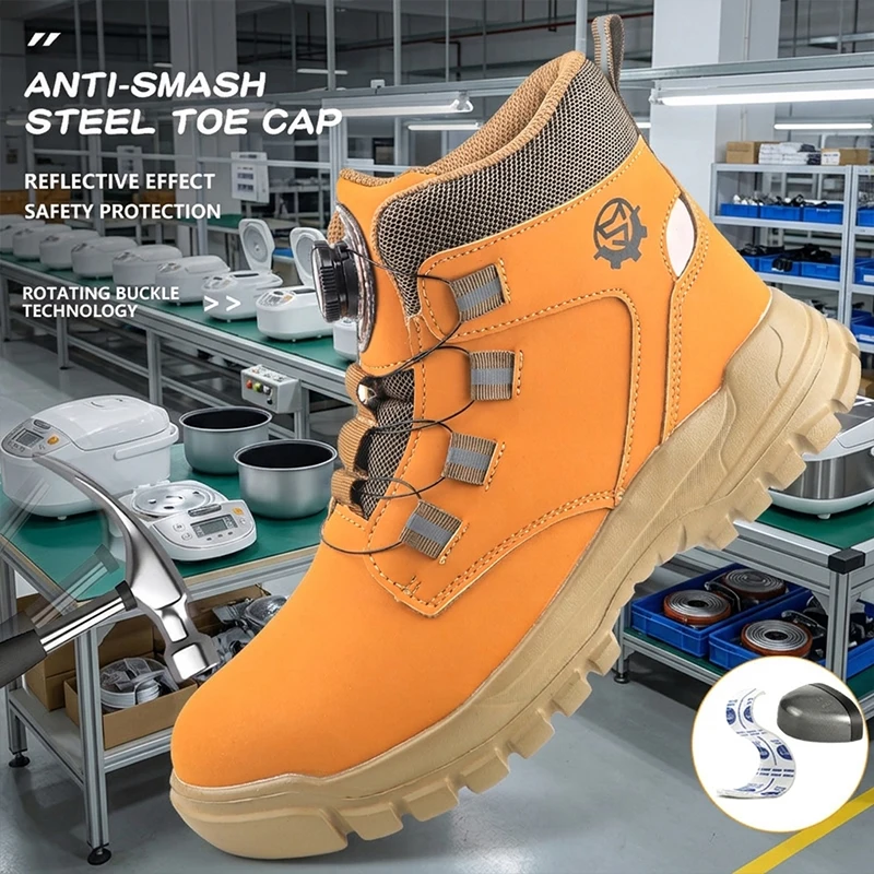 Professional Worker Protective High Top Safety Boots Rotary Knob Anti-smash Puncture Proof Steel Toe For All Work Sites Safety
