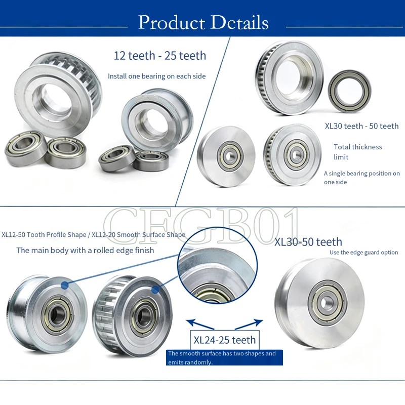 XL 15T Teeth Idler Pulley Tensioner Wheel Bore 3/4/5/6/7/8/10mm with Bearing Guide Synchronous Pulley Width 11/16mm