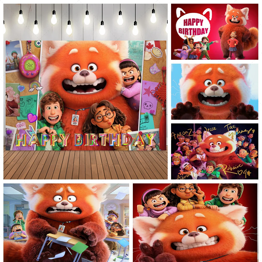 

Disney Turning Red Panda Birthday Party Panda Decoration Backdrops Baby Shower Kids Photography Custom Cartoon Poster Supplies