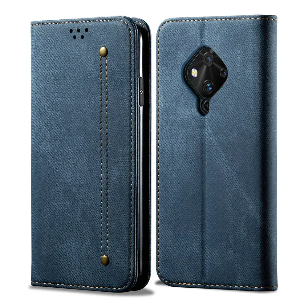 For Vivo V17 Neo V 17 Pro Wallet Case Luxury Solid Leather Cloth Denim Flip Cover Funda VIVO V17 Case Vivo S1 Pro 1S 17V Fundas