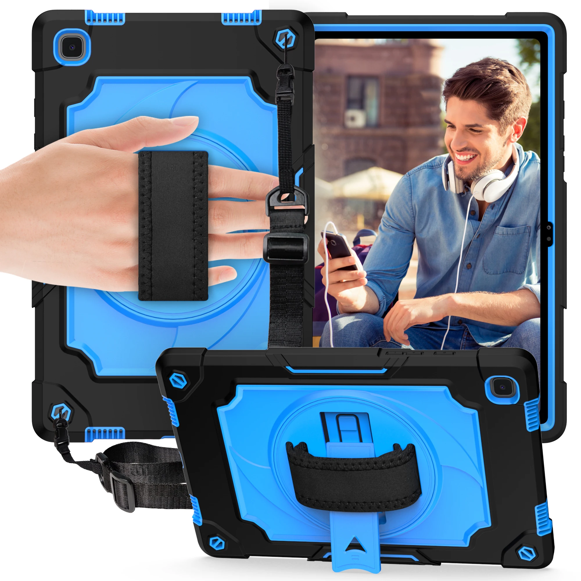 Case for Samsung Tab A7 10.4 Inch (SM-T500/T505), built-in stand, shockproof and drop-resistant, with shoulder strap