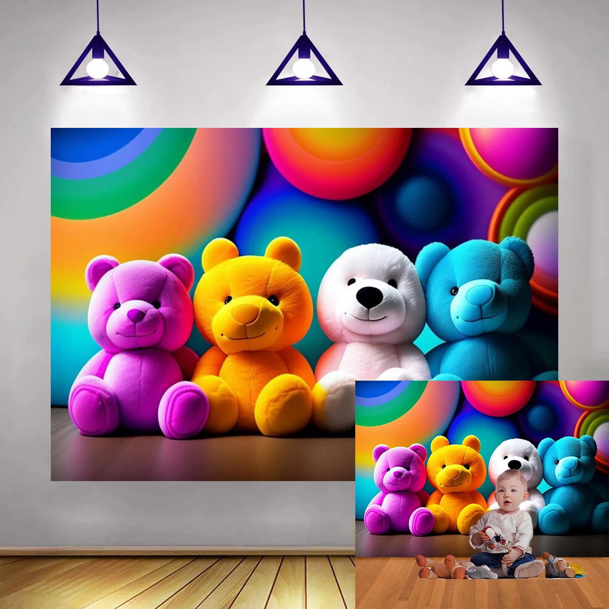 Children Dreamland Backdrop Colorful Toy Bear Photography Banner Present Flag Wall Baby Shower Decorations Family Birthday Decor