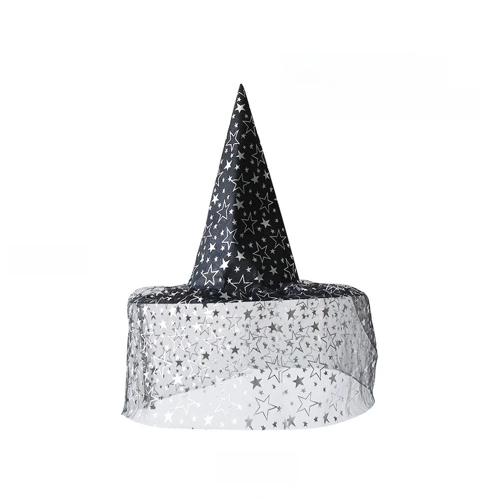 

Lace Veil Halloween Witch Hat Foldable Party Props Flower Wizard Cap Cosplay Accessories Rose Feather Halloween Cap Masquerade