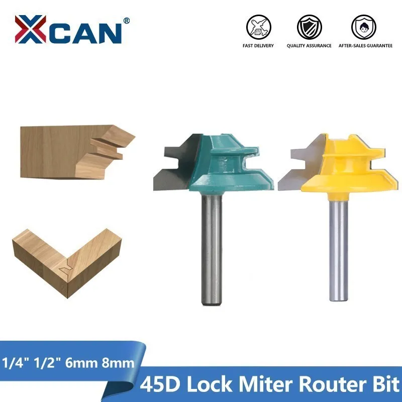 

XCAN Milling Cutter 1/4" 1/2" 6mm 8mm Shank Wood Tenon Router Bit 45 Degree Lock Miter Router Bit For Carpenter Woodworking Tool