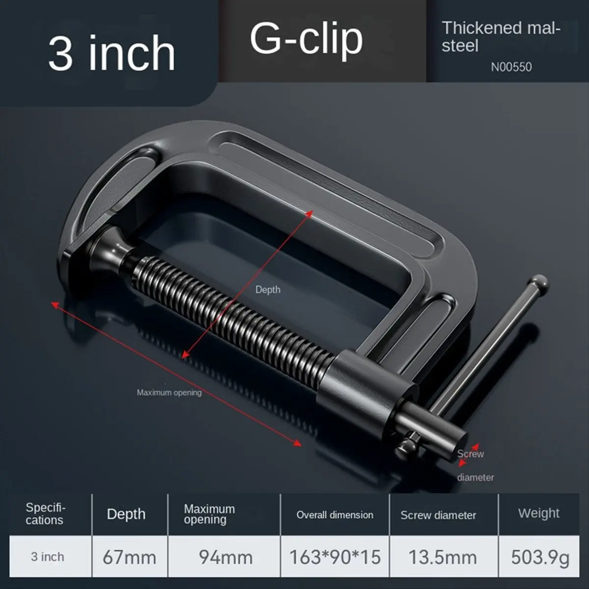DT35BG Heavy Duty G Clamp with Opening, G-Type Thickened Woodworking Clamp, Suitable for Woodworking and Welding. 3 Inch
