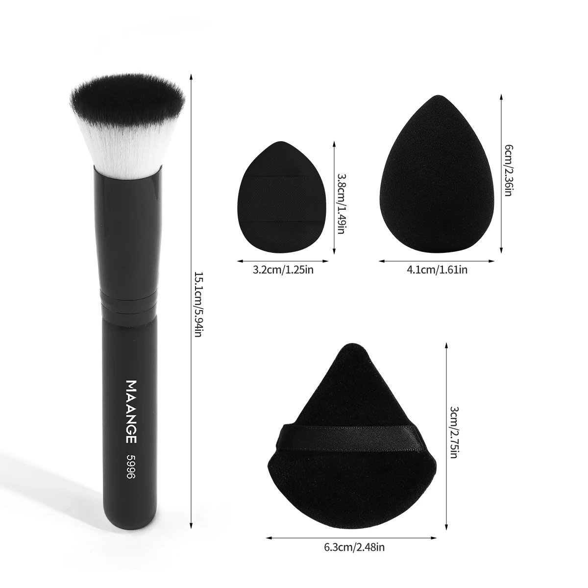 MAANGE 1PCS Foundation Makeup Brush with 9PCS Makeup Puff Contour Blush Makeup Brush Triangle Powder Puff Soft Finger Sponge