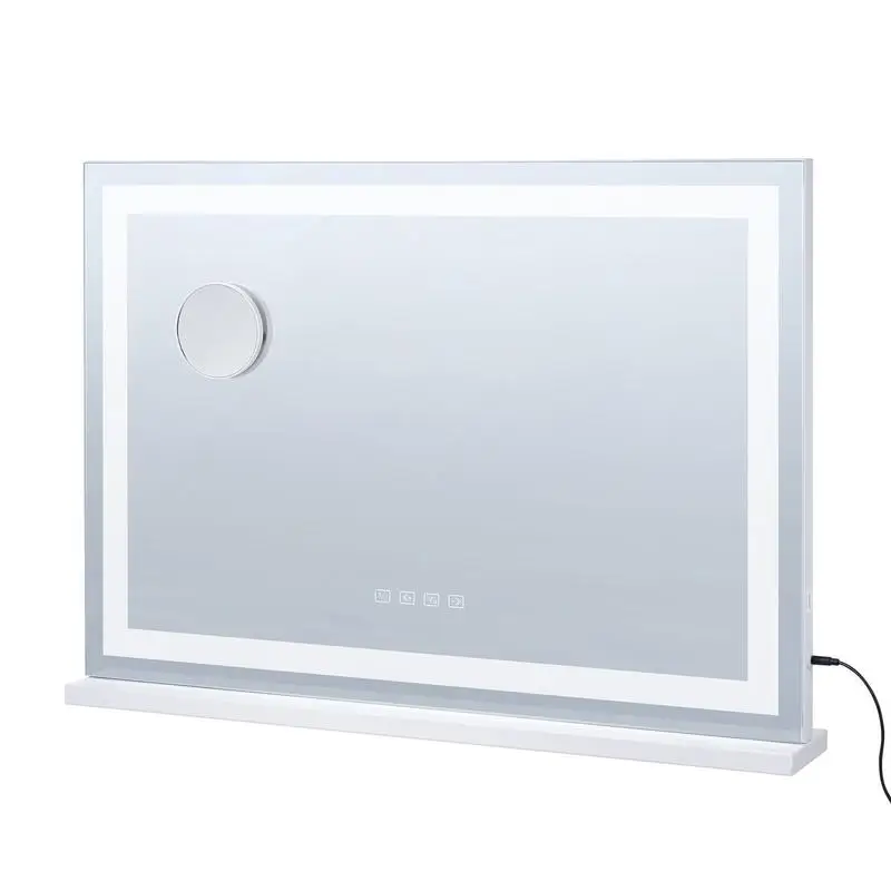 Large Vanity Mirror with Lights and Bluetooth Speaker, Three Color Lighting Modes, Lighted Makeup LED Mirror,5X Magnification,USB,Smart Touch Control,Desktop Wall-Mount (31.5x21.7in, White)