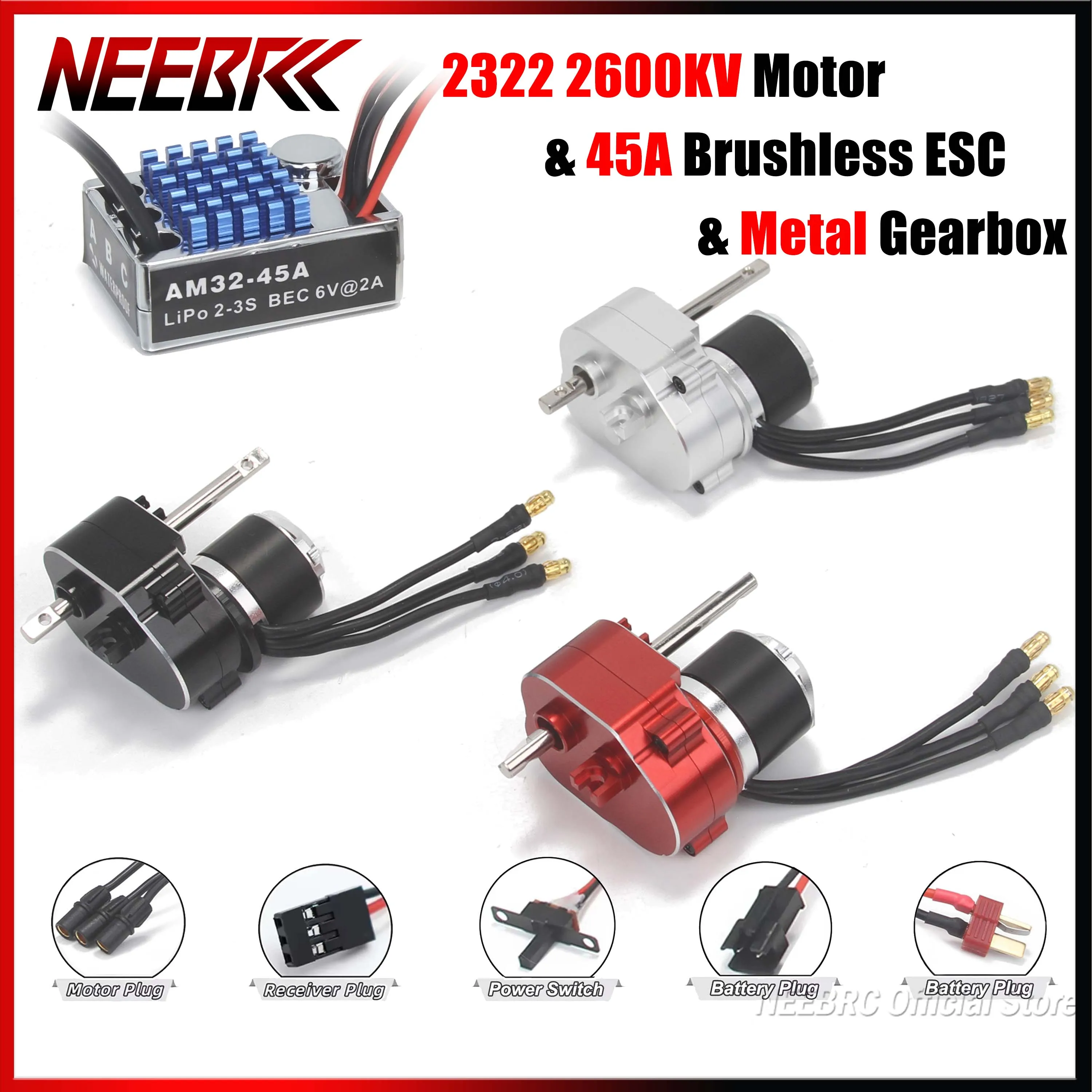 NEEBRC 2322 2600KV Crawler Brushless Motor Outrunner 5.5-9V 45A ESC BEC Metal Gearbox Gear Box for MN82 MN99S MN168 MN78 RC Car