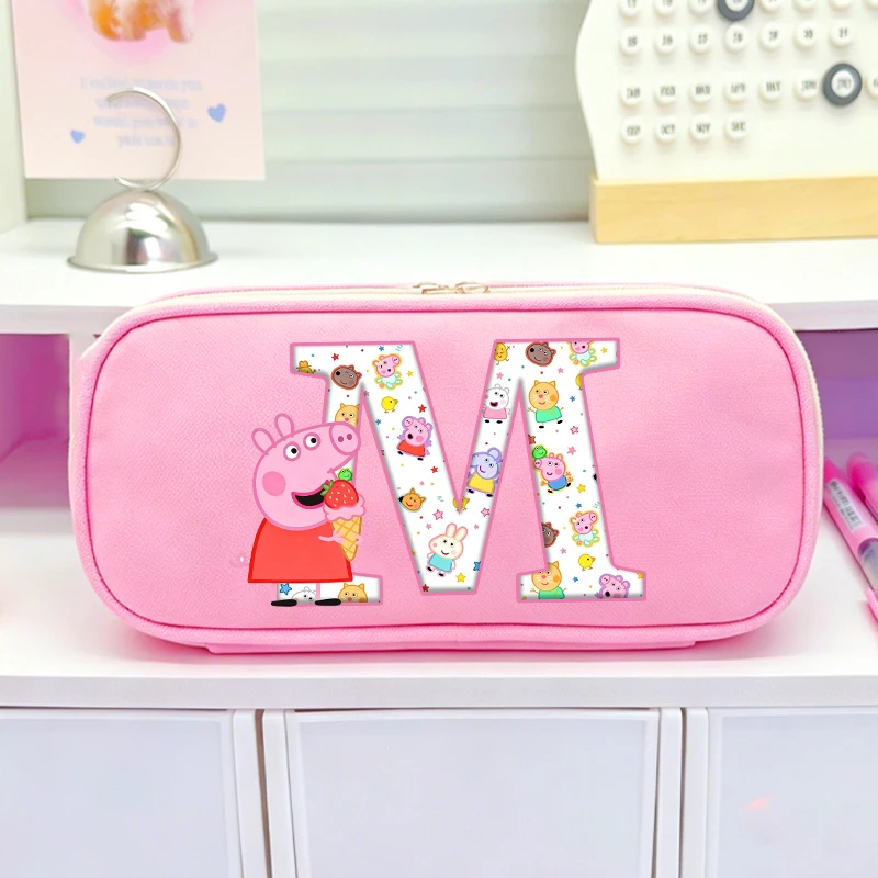 Estojo de Lápis Peppas Pig com Letras de A a Z, Bolsa de Canetas para Volta às Aulas, Organizador de Mesa para Meninas, Estojo de Material Escolar, Presente para Crianças, Vendas Quentes
