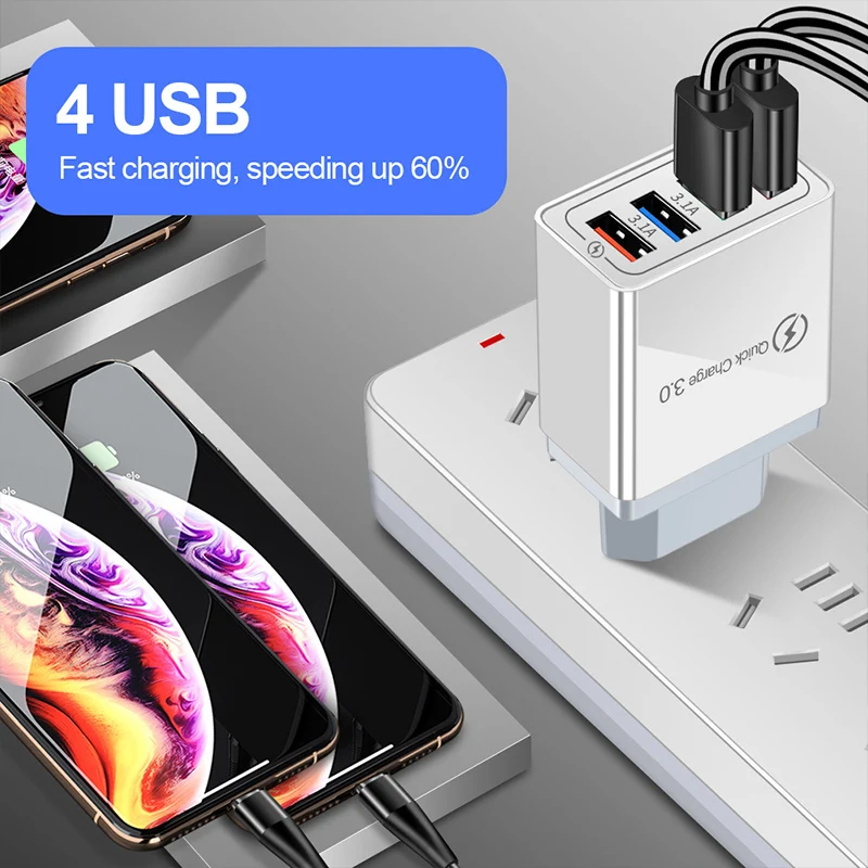 For iPhone 14 USB Charger Quick Charge 3.0 For Samsung Xiaomi mi Tablets Mobile Phone Charger Adapter EU/US Plug Fast Charging