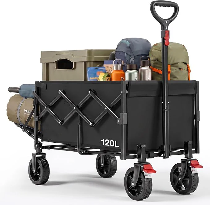 Novità Carrello Pieghevole Compatto Con Portellone Posteriore 80L+35L, Carrello Manuale Con Pianale di Carico Espandibile 100KG, Carrello Pieghevole Leggero Fuoristrada Con Freni