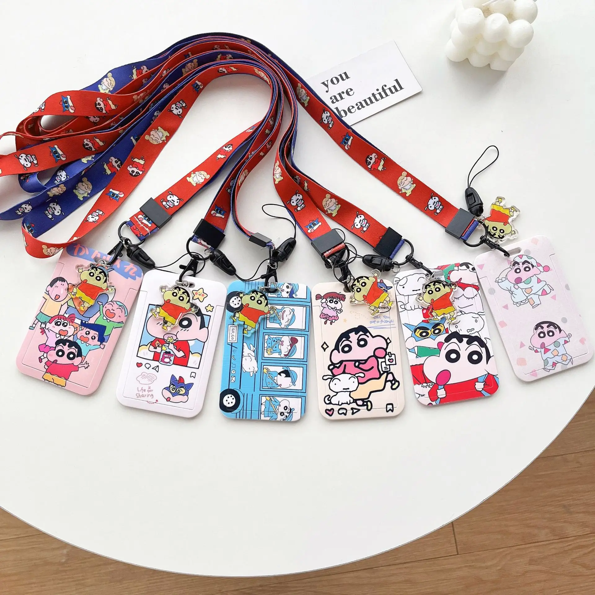 أنيمي تلوين شين تشان حاملي بطاقات الكرتون حبل طويل شارة حامل بطاقة معرف بطاقة الطالب واقية قلادة المفاتيح الهدايا #1