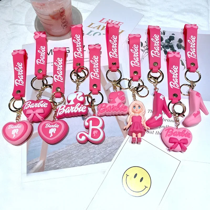 

New Cute Disney Cartoon White Keychain Pink Barbie Princess Keychain Cute Couple's Bag Keyrings Pendant Small Gift