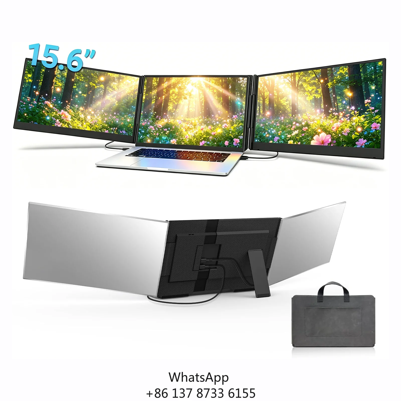 P7 15.6 Inch Triple Laptop Screen Extender Dual 1080P IPS FHD Portable Monitor Lightweight One-Bag Carry For Airport & Cafe Work