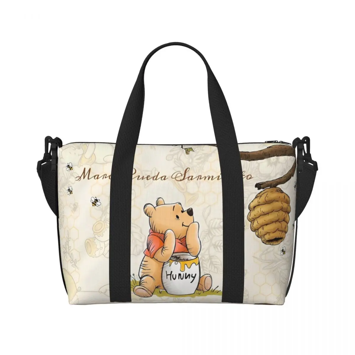 

Womens Winnie The Pooh Hand Bags Waterproof Tote Bag HandBag with Zipper for Gym Grocery Travel