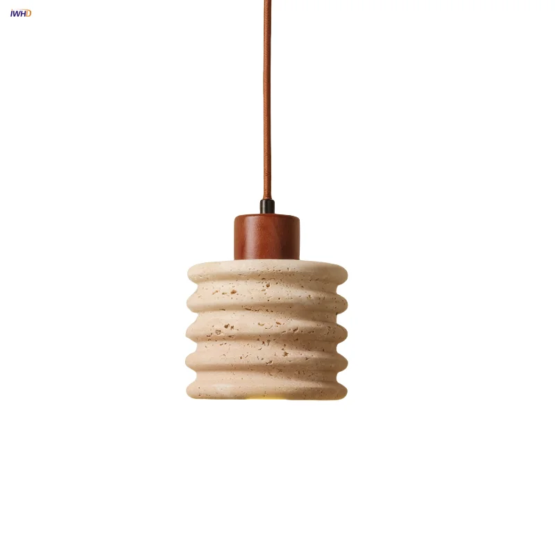 

IWHD Wire Adjustable LED Pendant Light Fixtures Balcony Reading Bar Yellow Travertine Nordic Modern Wire Adjustable Hanging Lamp