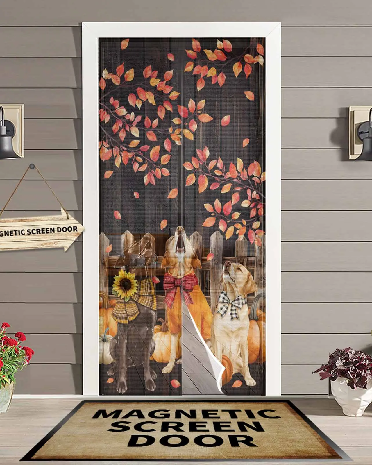 

Brown Wood Dog Autumn Magnetic Door Curtain Living Room Bedroom Home Anti-mosquito Screen Door Curtain