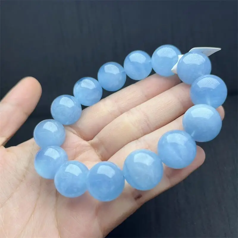 15MM Natural Aquamarine Bracelet Fashion Gemstone Jewelry Reiki Healing Fengshui Gift For Women 1pcs