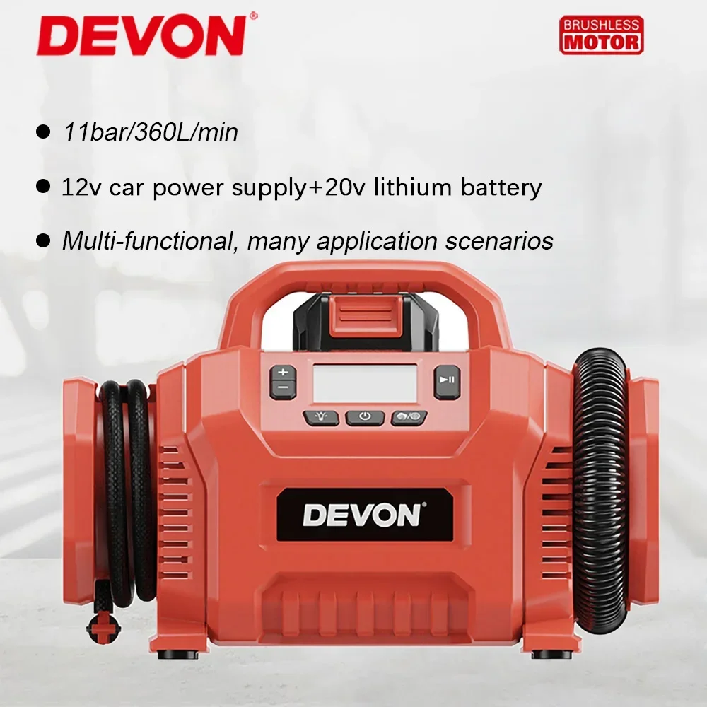 DEVON 5940 Electrical Air Pump 160PSI Fast Inflation Portable Wireless Tire Inflator Air Compressor Car Motorcycle Bicycle