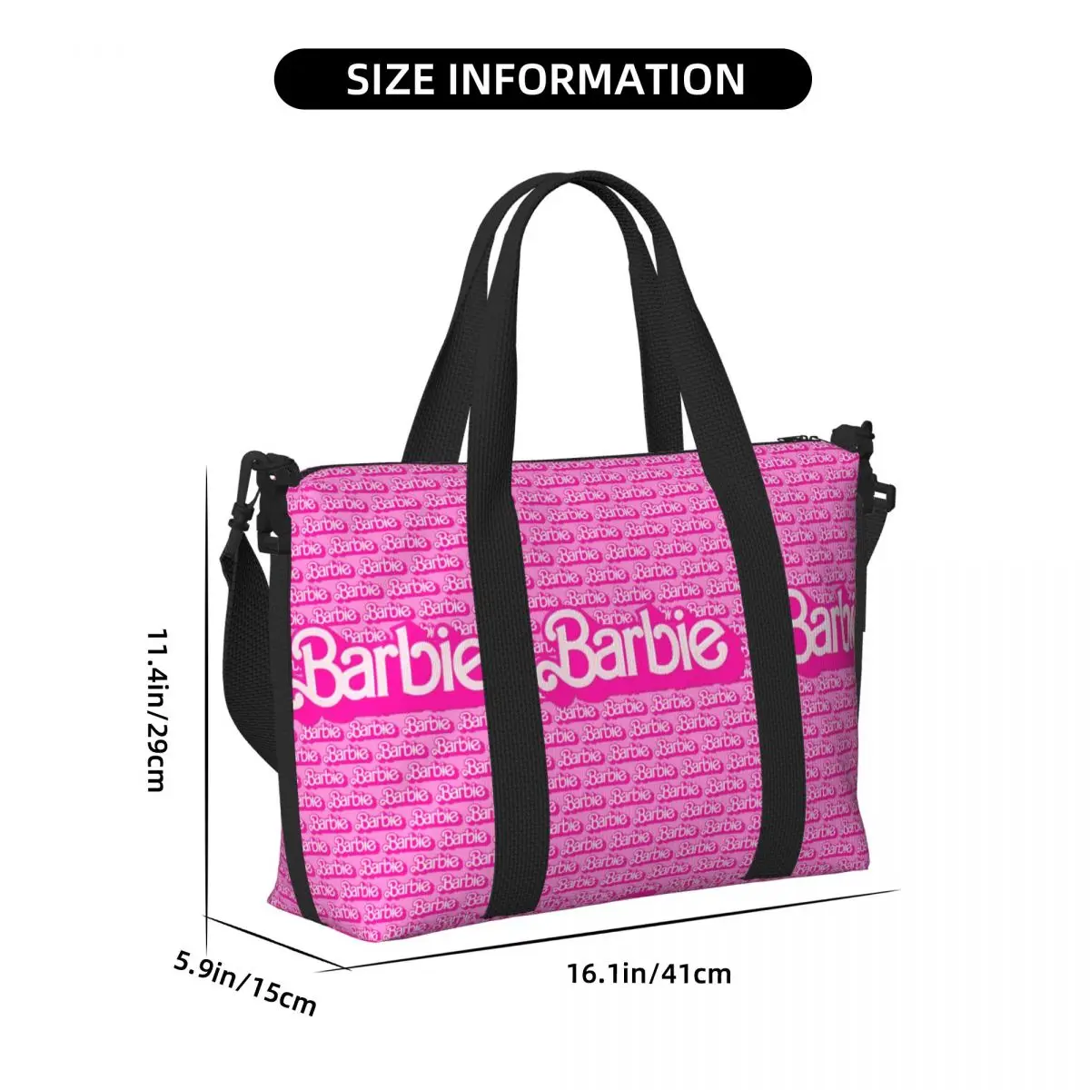 Custom Barbie Pattern Tote Bag Women Big Capacity Disney Gym Beach Travel Bags