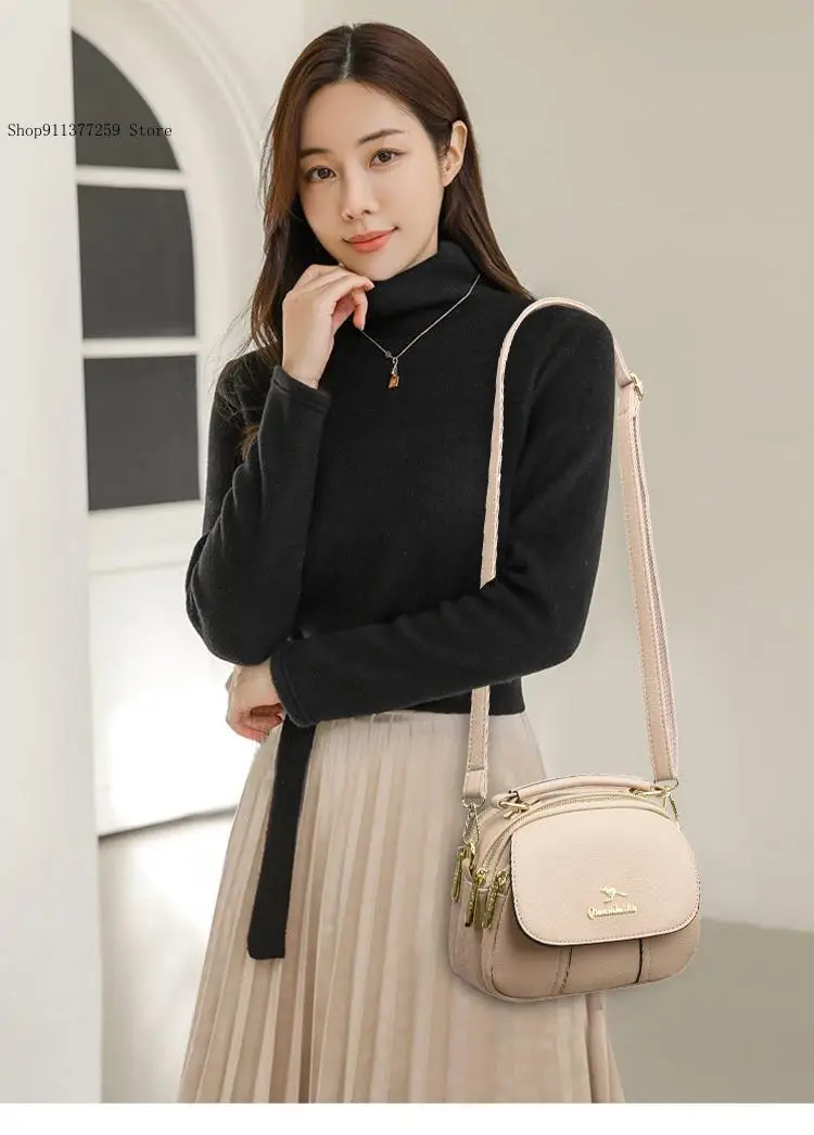 Simple Large-Capacity Multilayer Shoulder Crossbody Tote Bag Luxury Leather Handbag Women Mobile Phone Bag