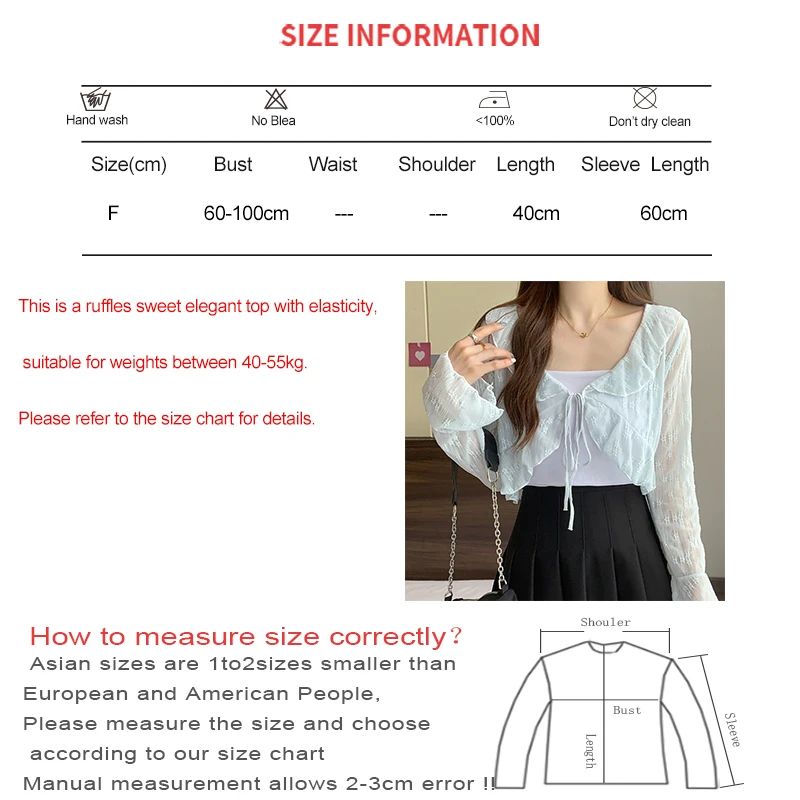 HELIAR Women Ruffles Sweet Cardigan Tops Long Sleeved Lace Up Transparent Knit Short Coat Boho Beach Sunscreen Shirt Summer