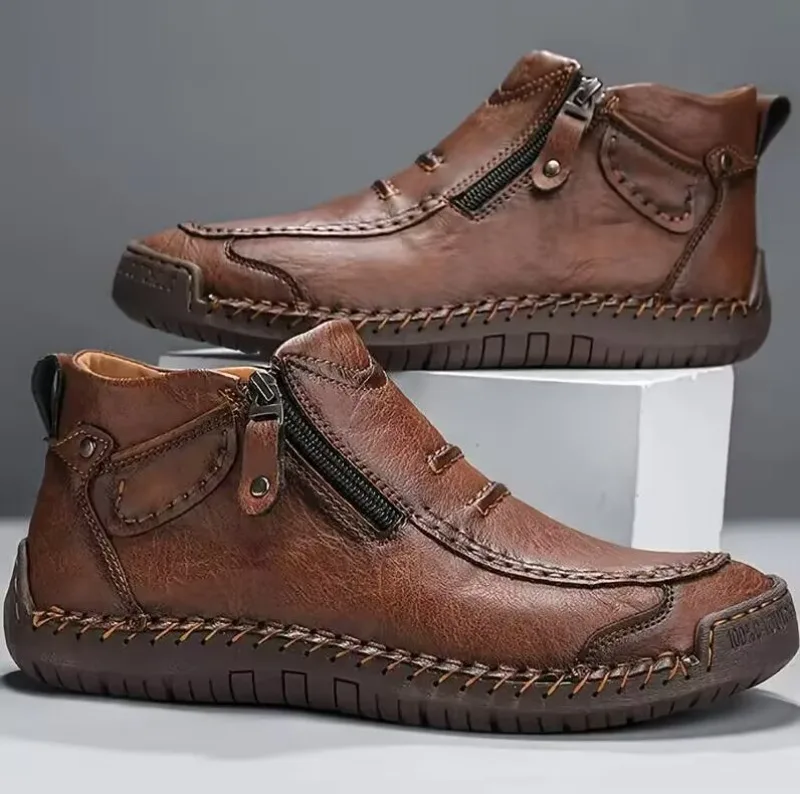 Classic Handmade Leather Boots for Men Fashion Outdoor Casual Ankle Boots Comfort Slip on Driving Shoes Men's Boots Large-size48