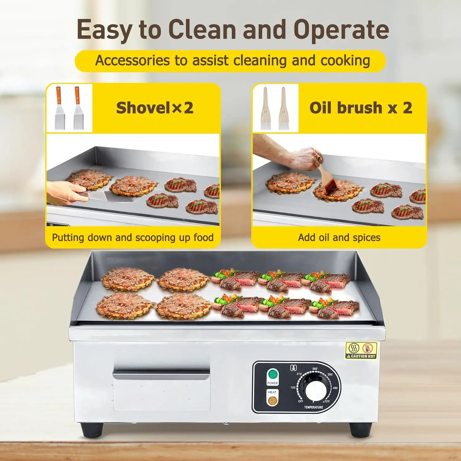 30 Inch Electric Griddle for Outdoor Cooking Non-Stick Grill Plate Adjustable Temperature Control 122°F-572°F High Power 3600W