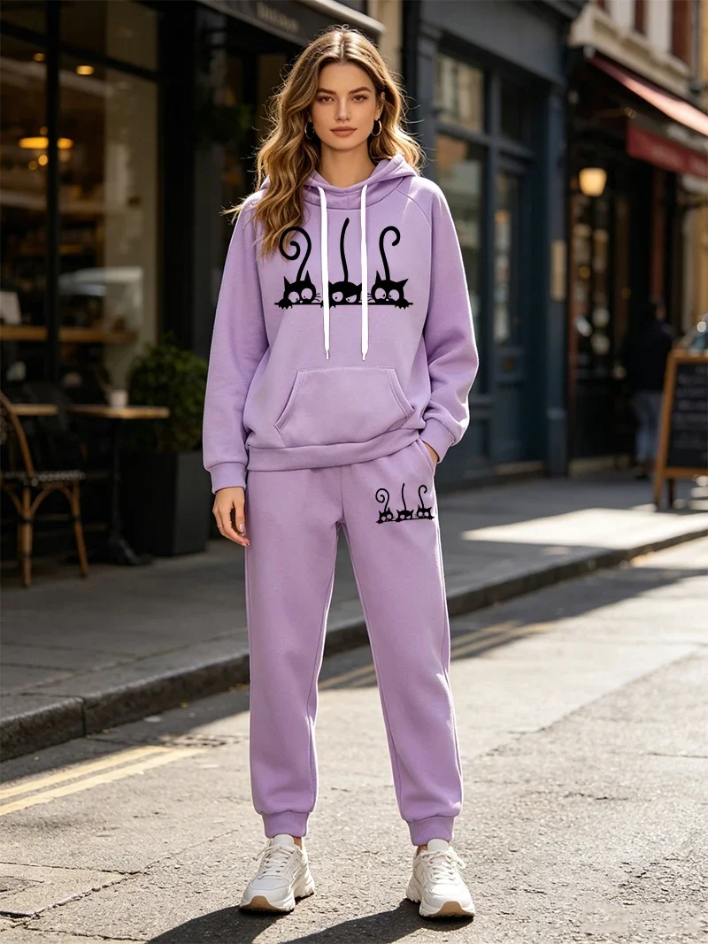 Womens Tracksuit Queen Print Casual Hooded Sweatshirt 2 Pcs Suit Outdoor Sports Clothes Outfits Autumn Winter Fashion Pants Sets