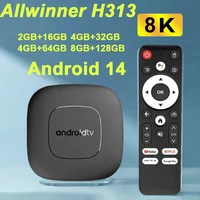 Caja de TV inteligente T1 Android14 Allwinner H313 8K reproductor multimedia 2,4G y 5G doble Wifi control remoto por voz Netflix Google YouTube HDR10 decodificador