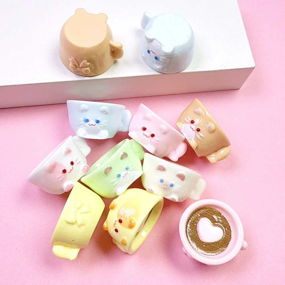 DIY Resin Cabochon Flatback 3D Cat Shape Cup Miniature for Scrapbooking Jewelry Making Phone Case Crocs Charm Fridge Magnet