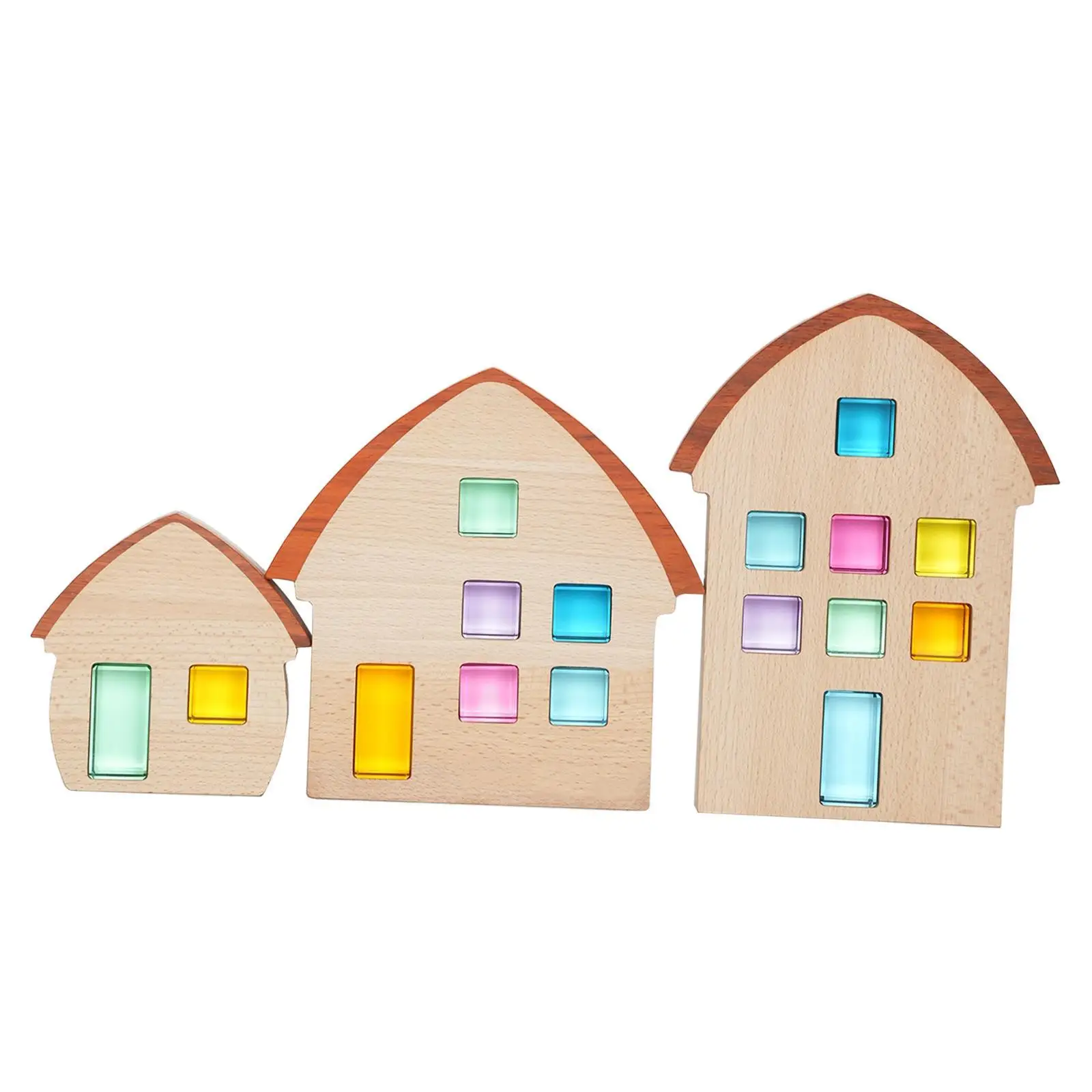 

3 Pieces Wood House Set Educational Sensory Toys Stacking Toy Wooden Decor for Party Favors Ages 3-6 Boys Girls Home Living Room