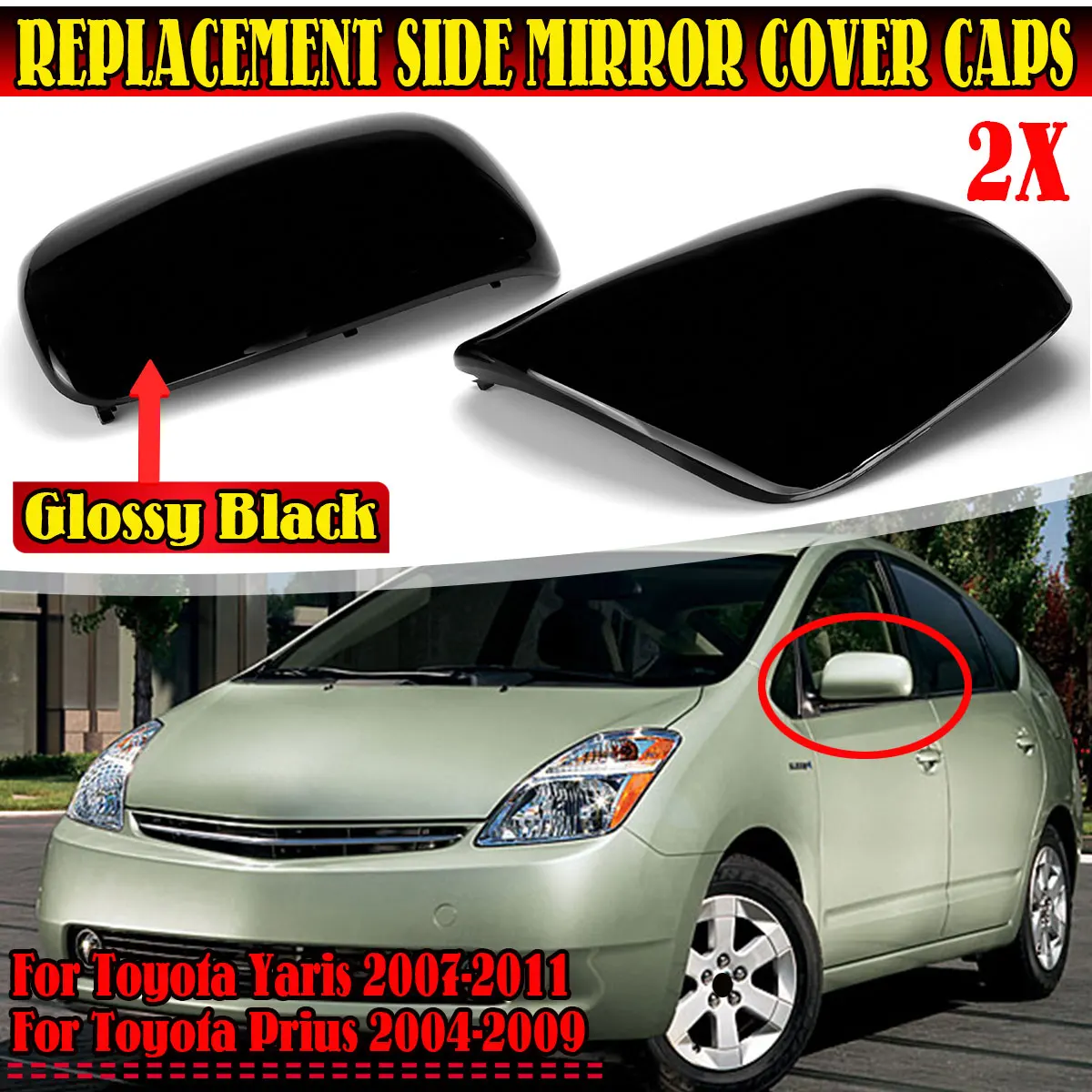 New Rearview Mirror Cover Wing Side Mirror Cap For Toyota Yaris 2007-2011 For Prius 2004-2009 Rear View Mirror Cover Cap Replace