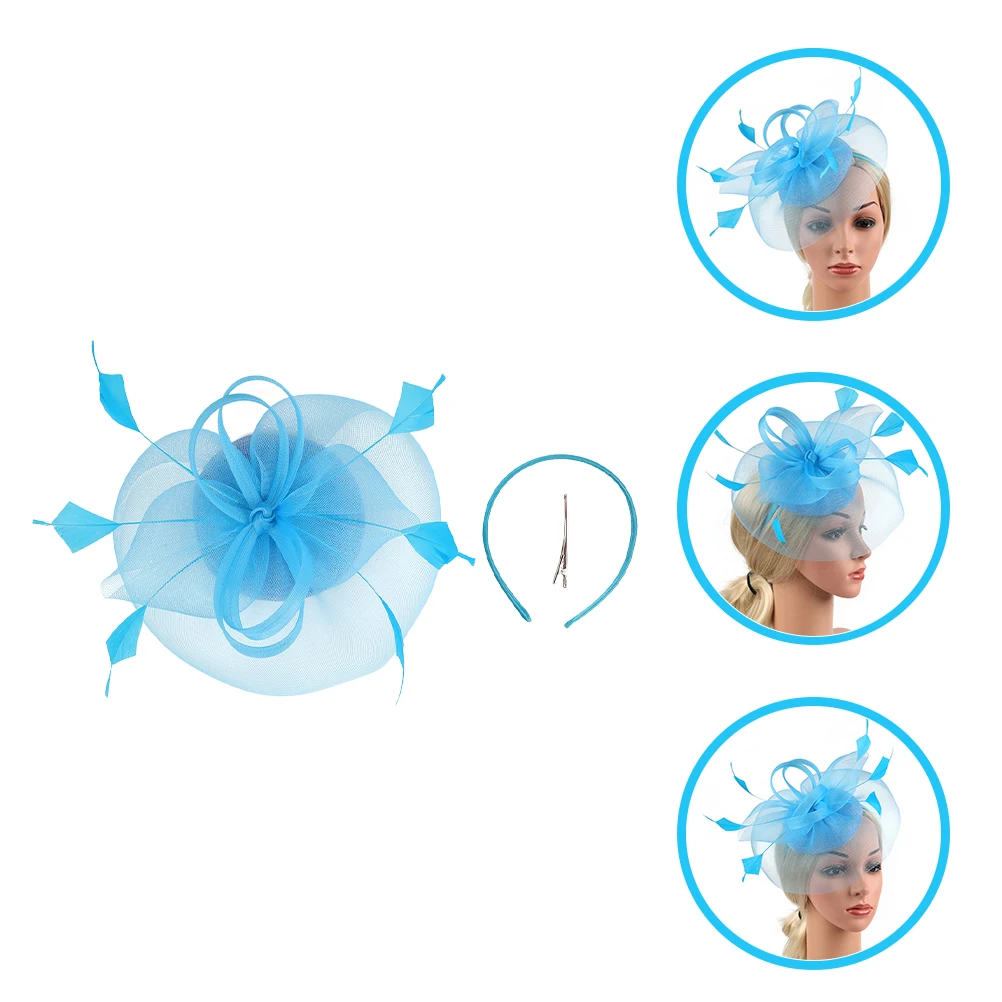 

Flower Hairband Fascinator Hat Women Bridal Mesh Gauze Plume Decor Tea Party Wedding Banquet Accessories