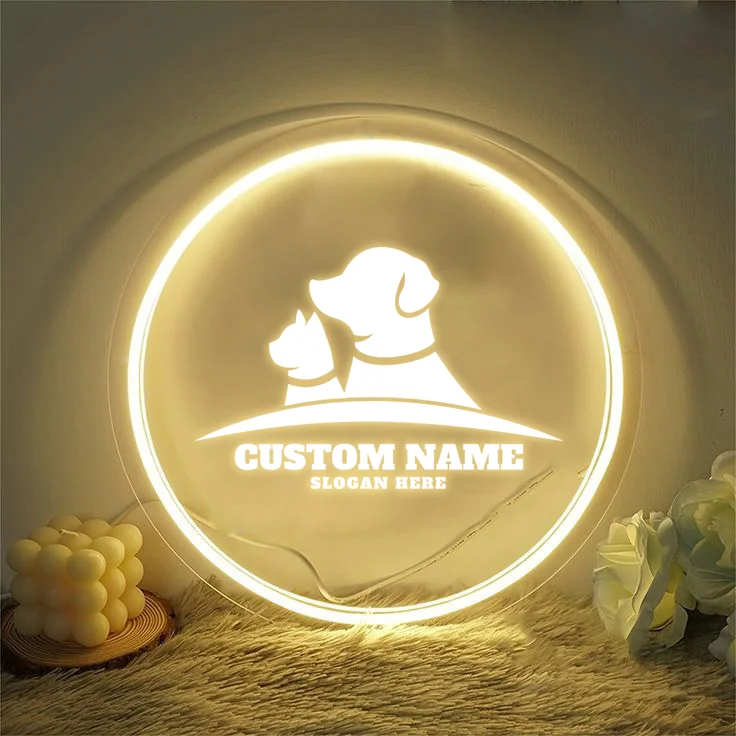 1PC Round Shape Warm White Cute Pet Customized Text Neon Night Light Acrylic Lamp Creative For Home Decoration