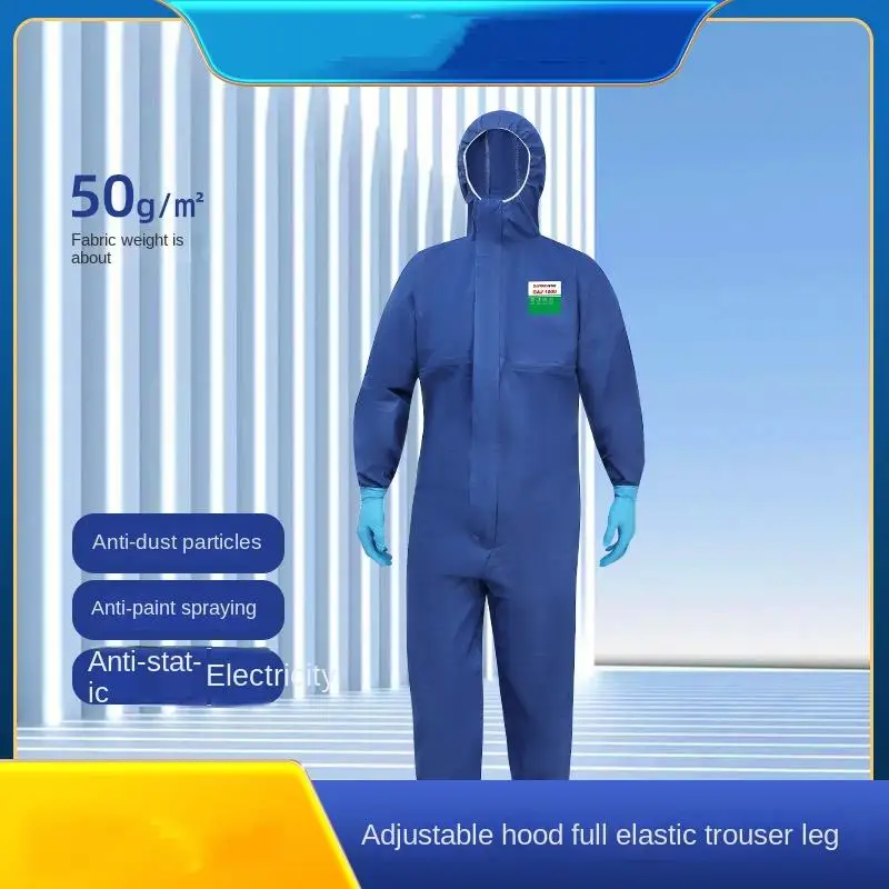 

1Pcs Integrated Protective Clothing Blue Smms Non-Woven Fabric Isolation Suit Breathable Dustproof Spray Paint Suit with Hat