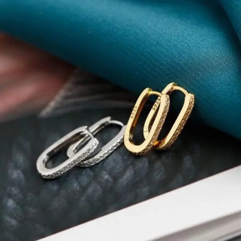 Charm Geometric Circle Zircon Hoop Earrings for Womens Luxury Gold Color Stainless Steel Dangle Korean Fashion Jewelry Accessory