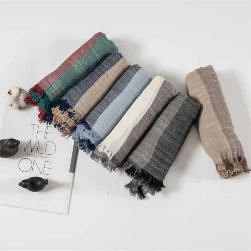 Cotton Linen Striped Scarf for Men Autumn Winter Patchwork Scarves Warm Neckerchief Male Accessories Bufanda Shawl