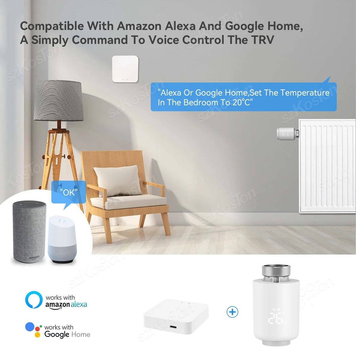 ZigBee Tuya Smart Radiator Actuator TRV Thermostatic Radiator Valve Temperature Controller Voice Control Via Alexa Google Home