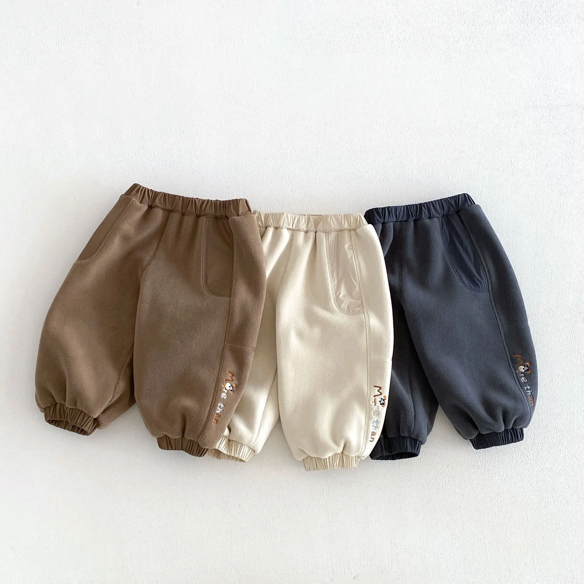 2026 New Winter Boys Double-Sided Fleece Sweatpants | Embroidered Cartoon Thick Joggers | Warm Casual Pants