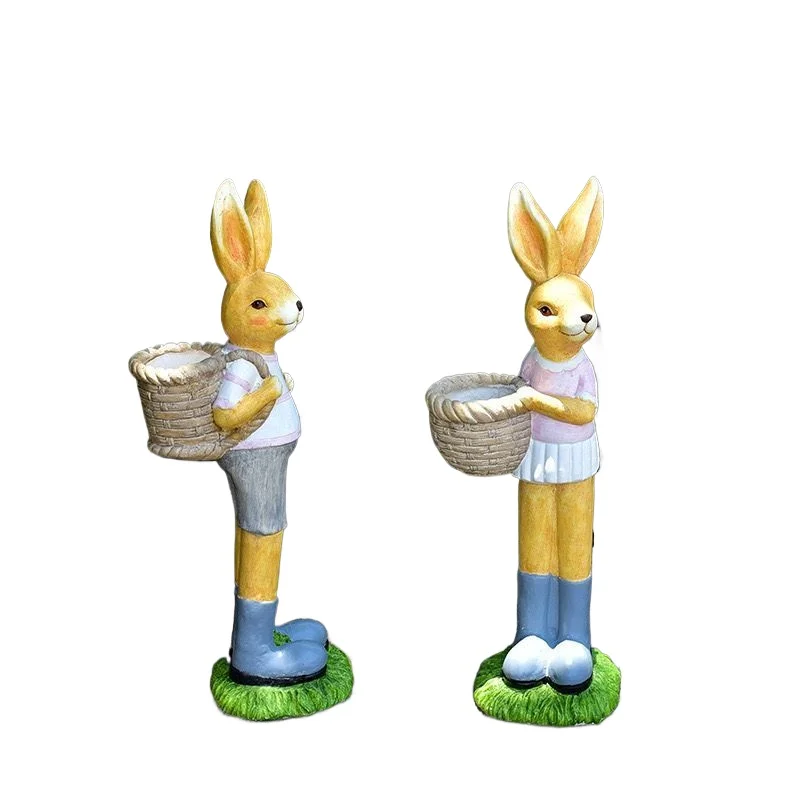 Garden rabbit planter - large, freestanding outdoor decorative rabbit ornament for villa lawns and courtyard landscaping