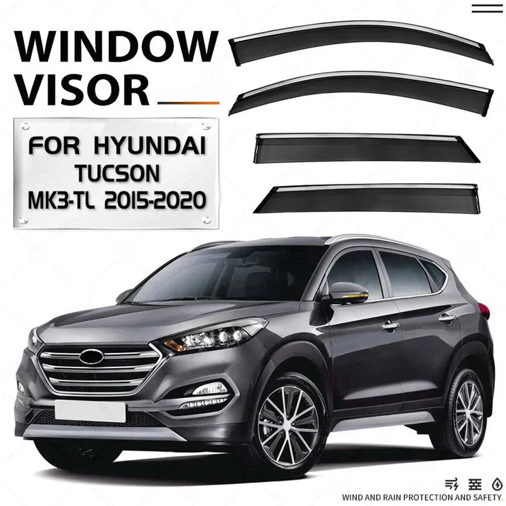

Хромированные полоски, защита от дождя для HYUNDAI Tucson 2015-2019, оконный козырек, ветровые дефлекторы, дверной козырек, вентиляционные шторы, вентиляционный козырек