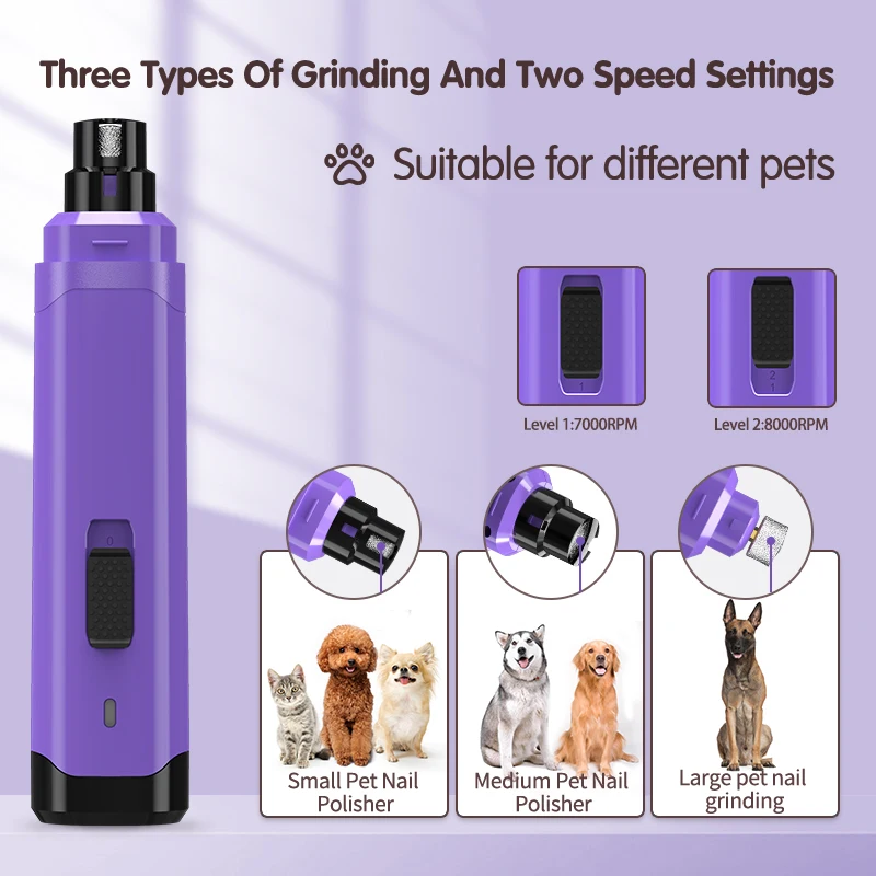 Dog Nail Clippers Nails Products For Big Dogs USB 2-Speed Electric Rechargeable Pet Nail Trimmer Painless Paws Grooming & Smooth