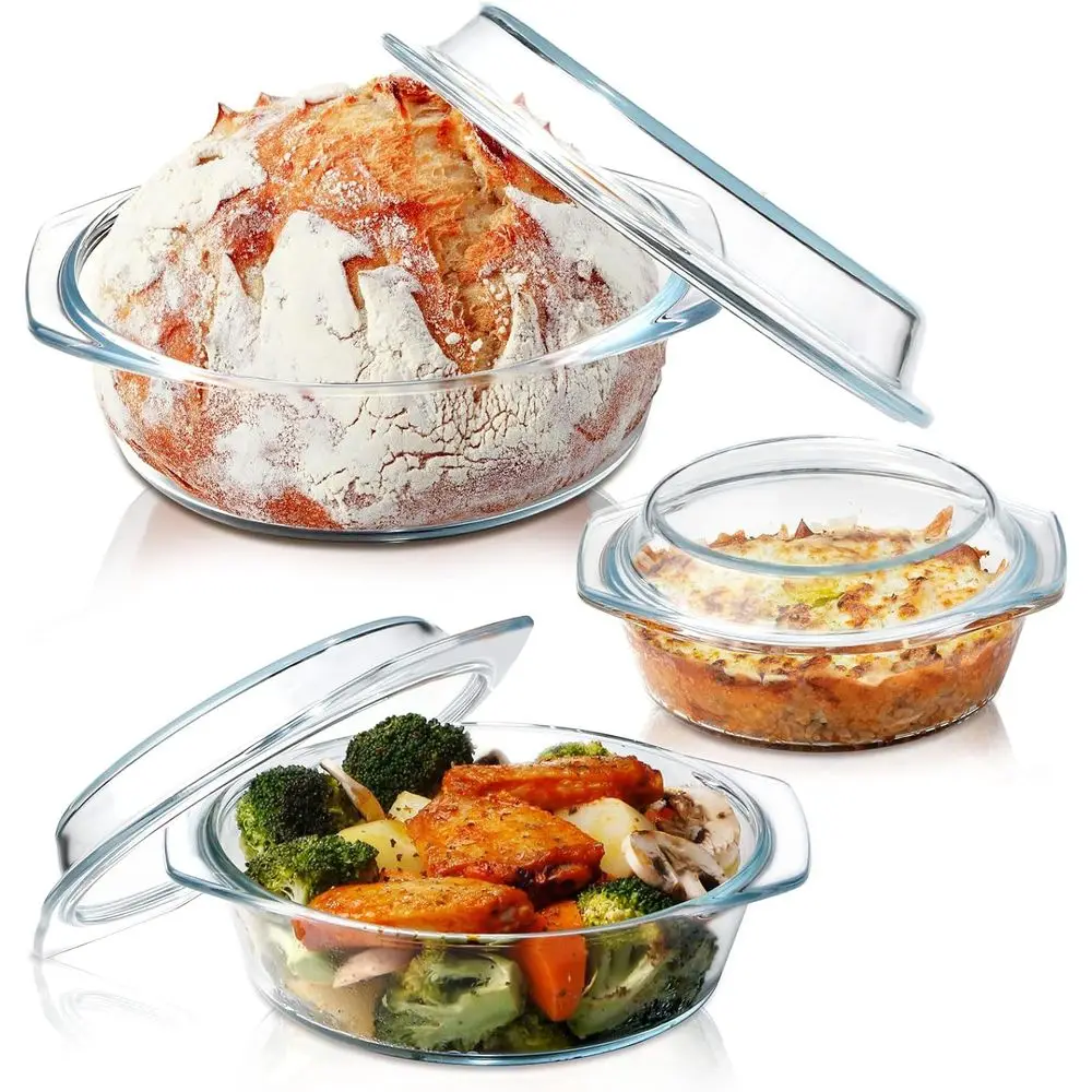 

Glass Casserole Set with Lids - 3-Piece Cookware (0.65L, 1L, 1.4L)