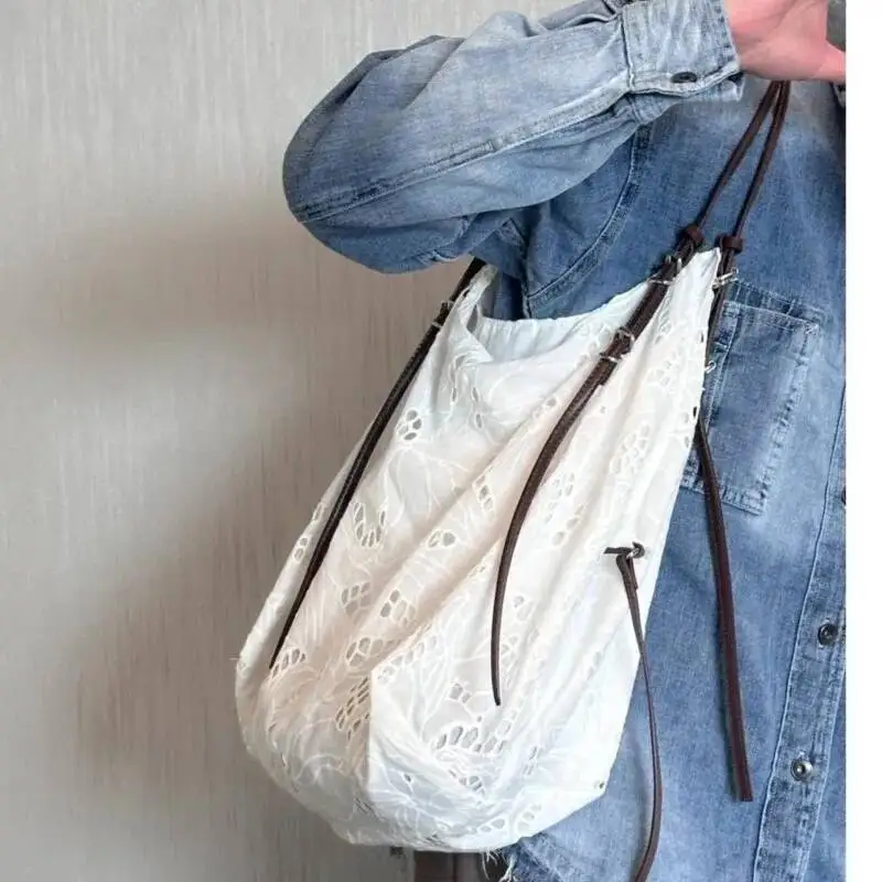 Bloom Lace Fairycore White Shoulder Women Haruku Large Capacity Casual Tote Bag Handbag Female Retro Y2k Bags Aesthetic